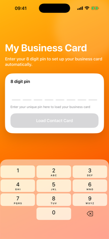 My Business Card welcome screen